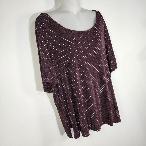 VTG Citiknits Womens Top Size 2X Slinky Stretch Polka Dots Brown Short Sleeve - Picture 4 of 9